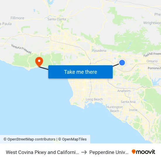 West Covina Pkwy and California Ave W to Pepperdine University map