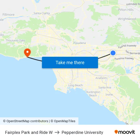 Fairplex Park and Ride W to Pepperdine University map