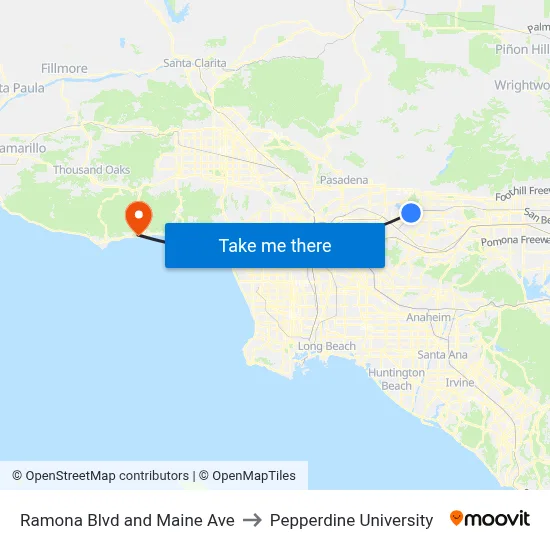 Ramona Blvd and Maine Ave to Pepperdine University map