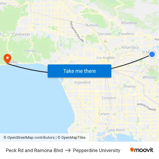 Peck Rd and Ramona Blvd to Pepperdine University map