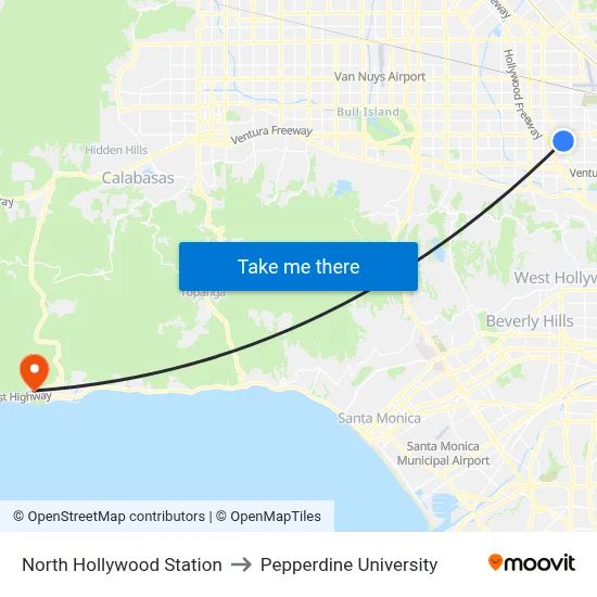 North Hollywood Station to Pepperdine University map