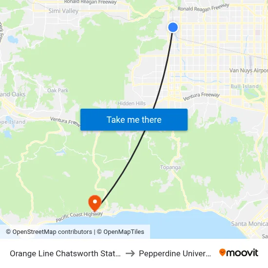 Orange Line Chatsworth Station to Pepperdine University map