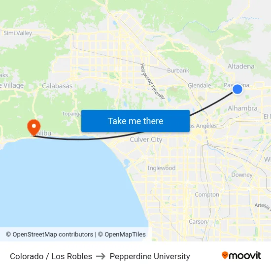 Colorado / Los Robles to Pepperdine University map