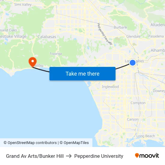 Grand Av Arts/Bunker Hill to Pepperdine University map
