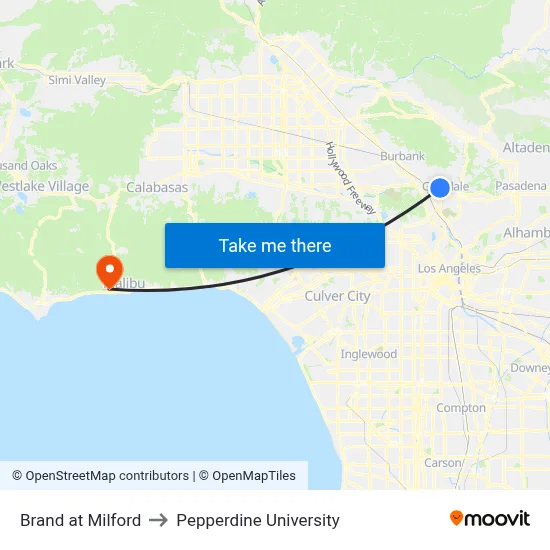 Brand at Milford to Pepperdine University map