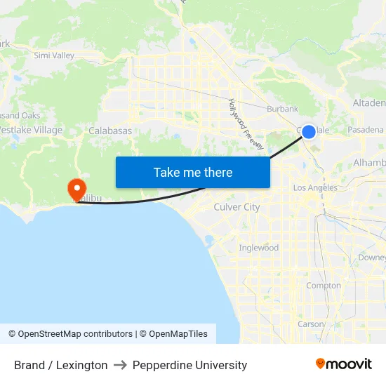 Brand / Lexington to Pepperdine University map