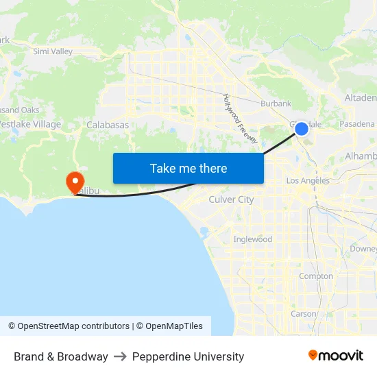 Brand & Broadway to Pepperdine University map