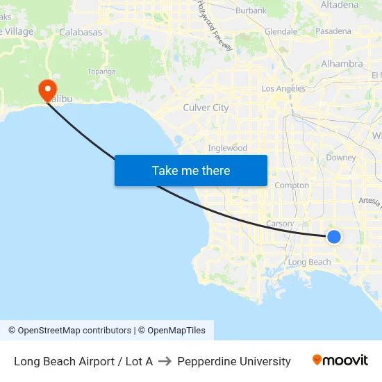 Long Beach Airport / Lot A to Pepperdine University map
