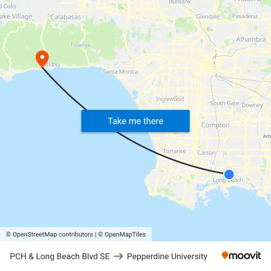 PCH & Long Beach Blvd SE to Pepperdine University map