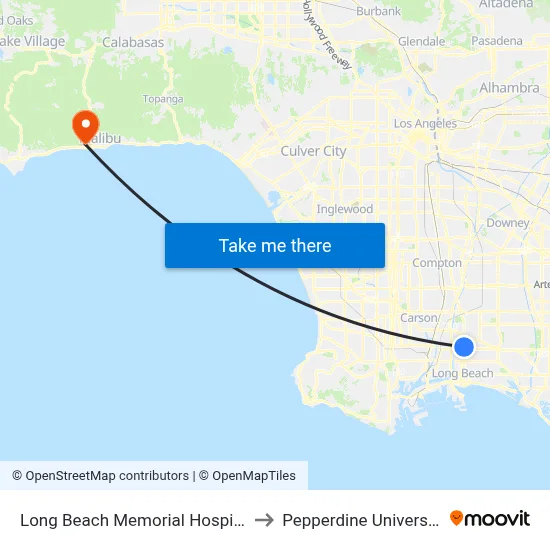 Long Beach Memorial Hospital to Pepperdine University map