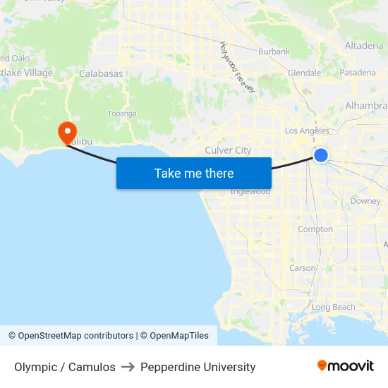 Olympic / Camulos to Pepperdine University map