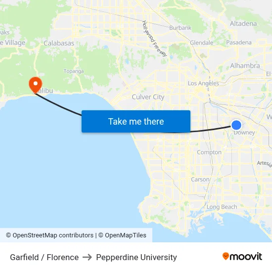 Garfield / Florence to Pepperdine University map