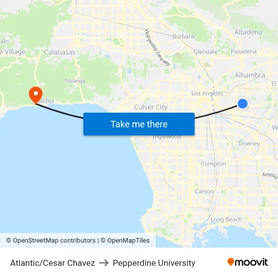 Atlantic/Cesar Chavez to Pepperdine University map