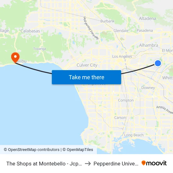 The Shops at Montebello - Jcpenney to Pepperdine University map