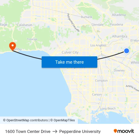 1600 Town Center Drive to Pepperdine University map