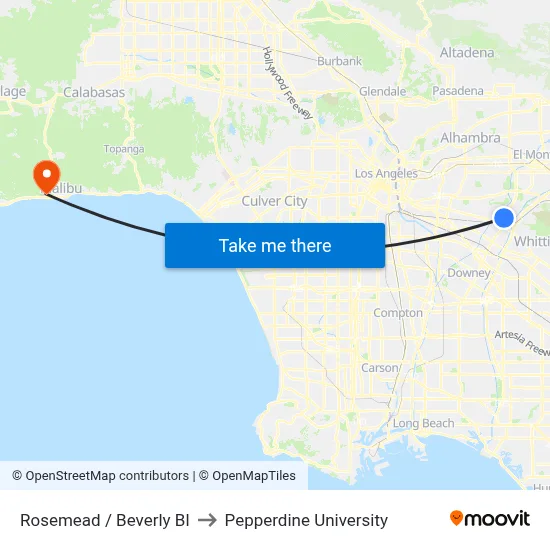 Rosemead / Beverly Bl to Pepperdine University map