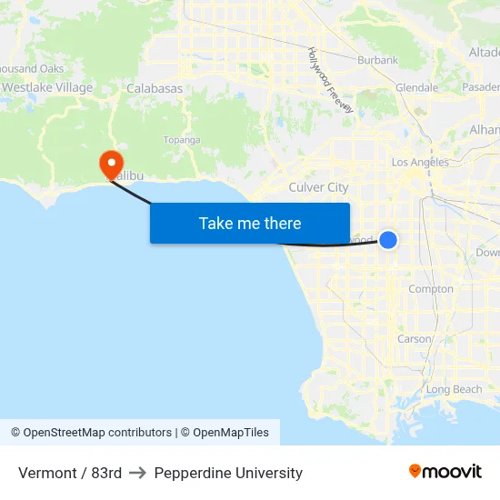 Vermont / 83rd to Pepperdine University map