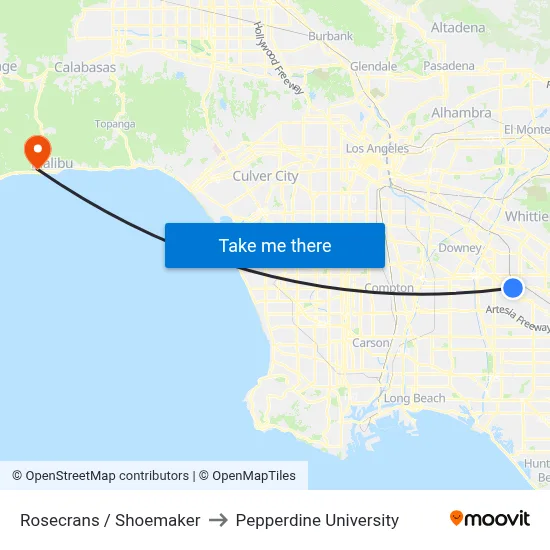 Rosecrans / Shoemaker to Pepperdine University map