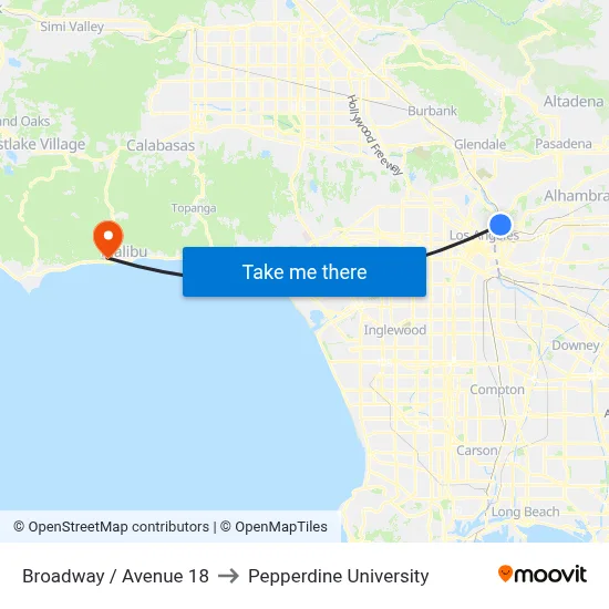 Broadway / Avenue 18 to Pepperdine University map