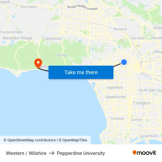 Western / Wilshire to Pepperdine University map