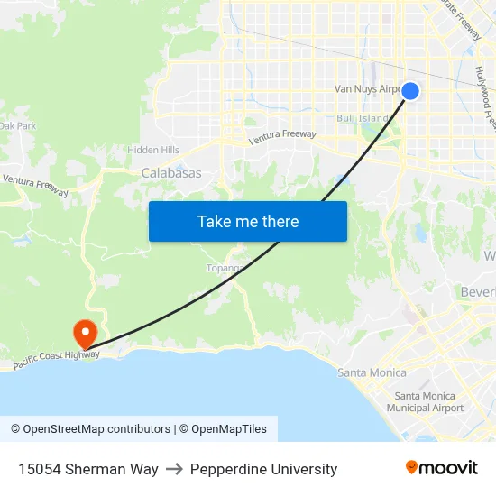 15054 Sherman Way to Pepperdine University map