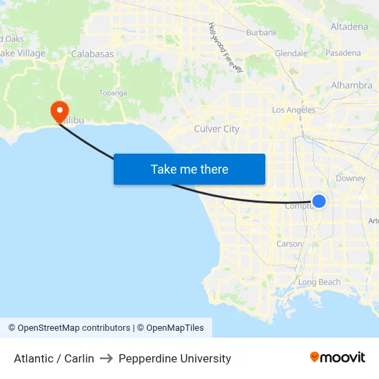 Atlantic / Carlin to Pepperdine University map