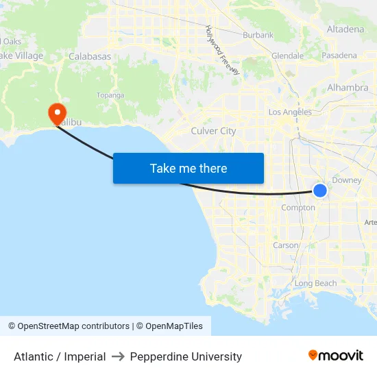 Atlantic / Imperial to Pepperdine University map