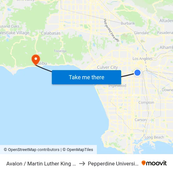 Avalon / Martin Luther King Jr to Pepperdine University map