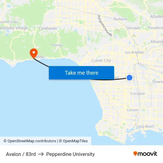 Avalon / 83rd to Pepperdine University map