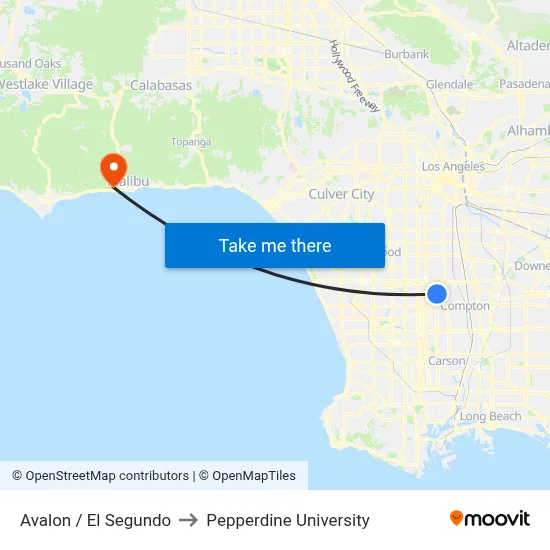 Avalon / El Segundo to Pepperdine University map