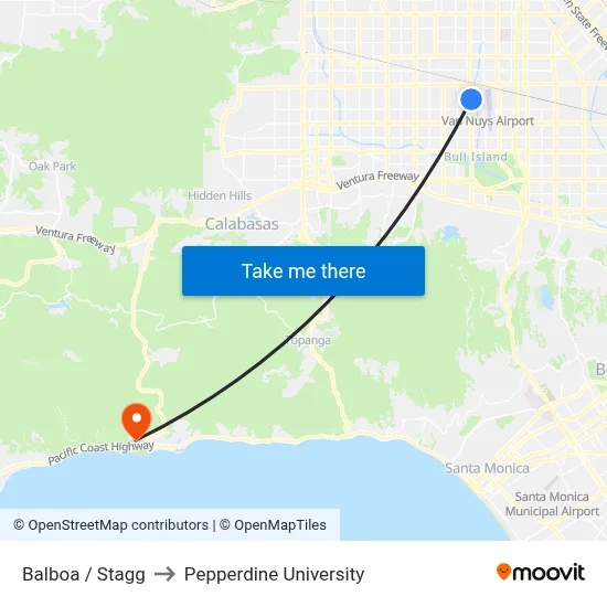 Balboa / Stagg to Pepperdine University map