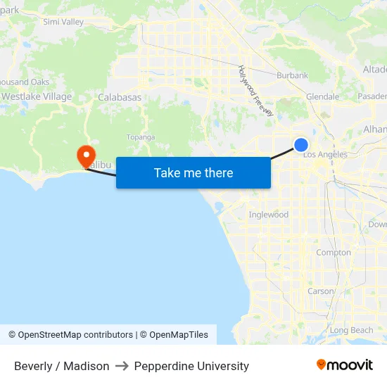 Beverly / Madison to Pepperdine University map