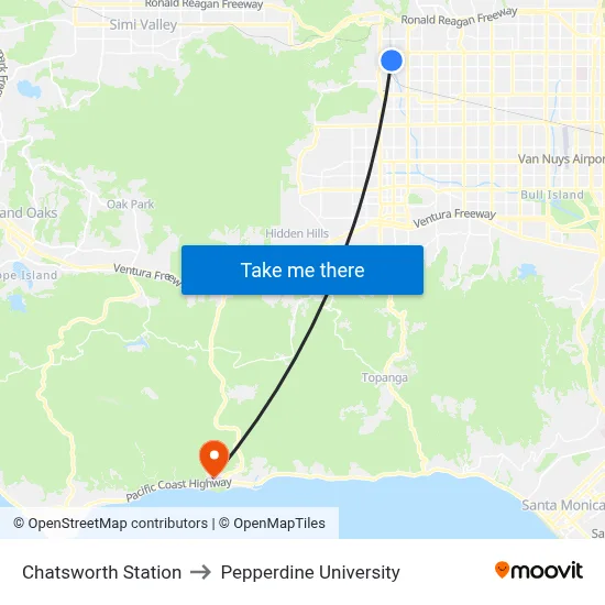 Chatsworth Station to Pepperdine University map