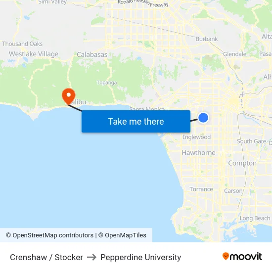 Crenshaw / Stocker to Pepperdine University map