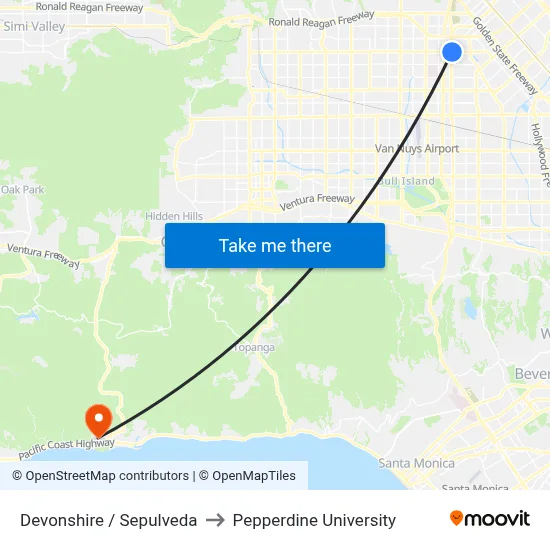 Devonshire / Sepulveda to Pepperdine University map