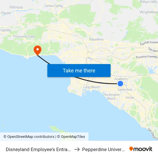 Disneyland Employee's Entrance to Pepperdine University map