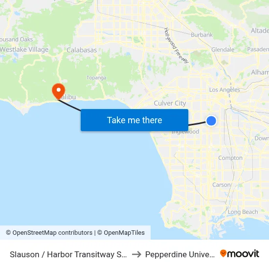 Slauson / Harbor Transitway Station to Pepperdine University map