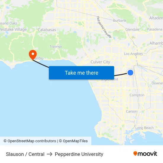 Slauson / Central to Pepperdine University map