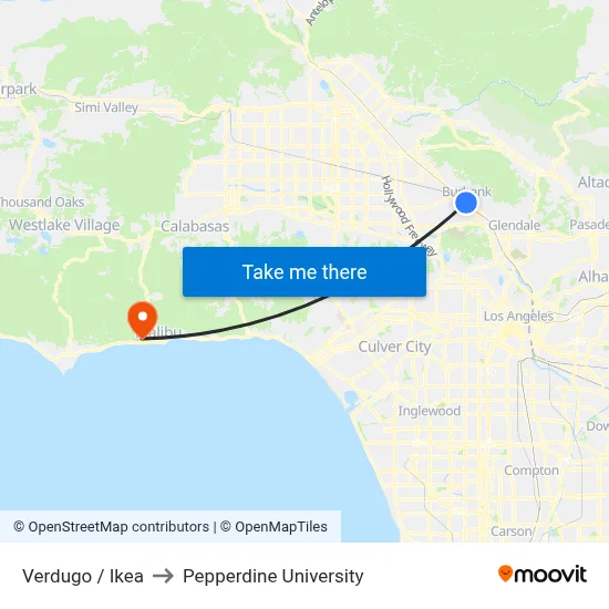 Verdugo / Ikea to Pepperdine University map