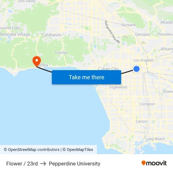 Flower / 23rd to Pepperdine University map