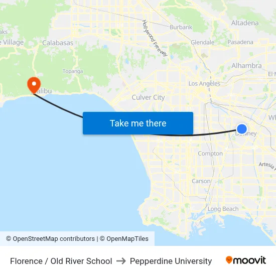 Florence / Old River School to Pepperdine University map