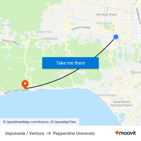 Sepulveda / Ventura to Pepperdine University map