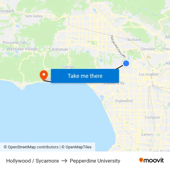 Hollywood / Sycamore to Pepperdine University map