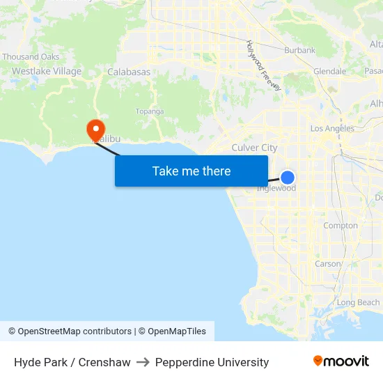 Hyde Park / Crenshaw to Pepperdine University map