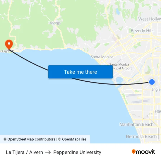 La Tijera / Alvern to Pepperdine University map