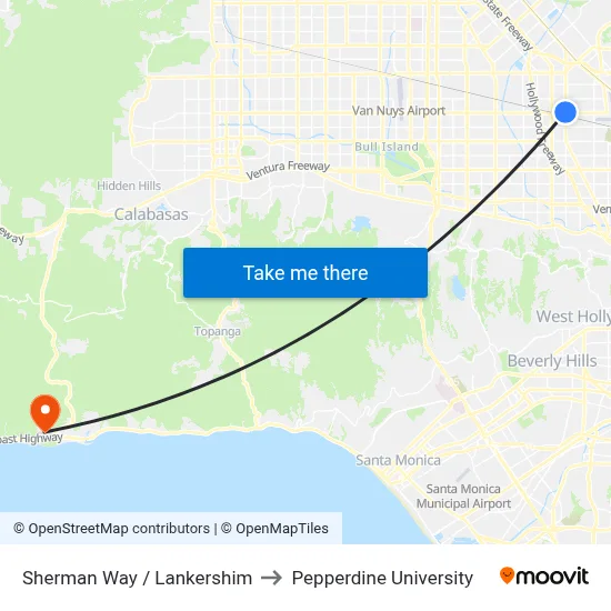 Sherman Way / Lankershim to Pepperdine University map