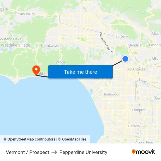 Vermont / Prospect to Pepperdine University map