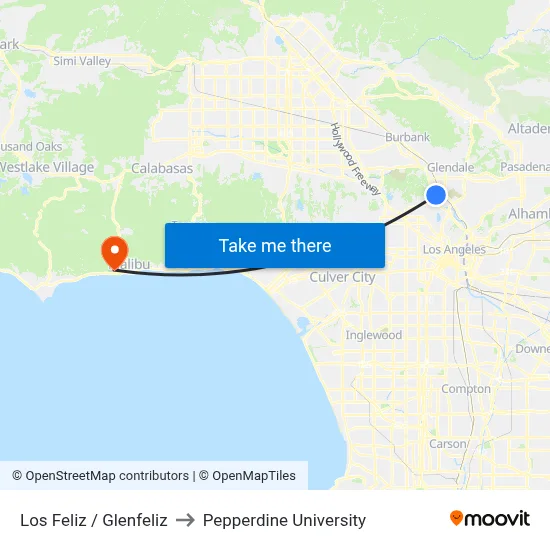 Los Feliz / Glenfeliz to Pepperdine University map