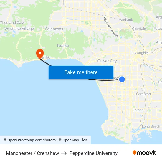 Manchester / Crenshaw to Pepperdine University map