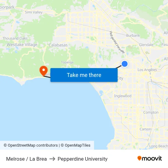 Melrose / La Brea to Pepperdine University map